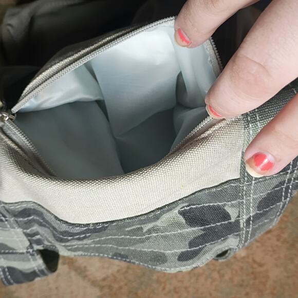 Canvas Green/ Green Camo Accent Multi-pocket Lined Cotton Tote Bag - Picture 8 of 8